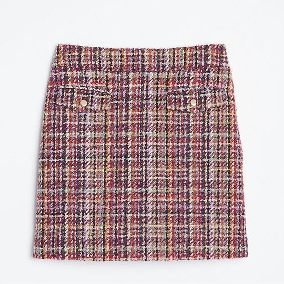 Loft Purple Multicolor Tweed Button Trim Mini Skirt Size 2 - Picture 1 of 6